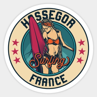 Vintage Surfing Badge for Hossegor, France Sticker